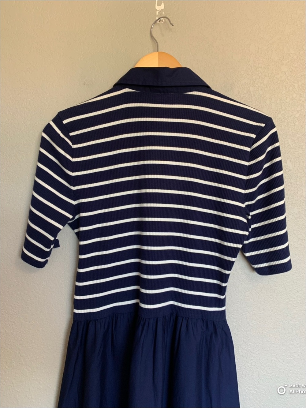 J Crew Factory Medium TALL Navy Blue Striped Collared Knit Dress NWT Pockets - Picture 8 of 16